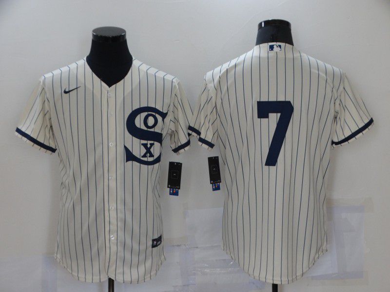 Men Chicago White Sox 7 No name Cream stripe Game Nike 2021 MLB Jersey